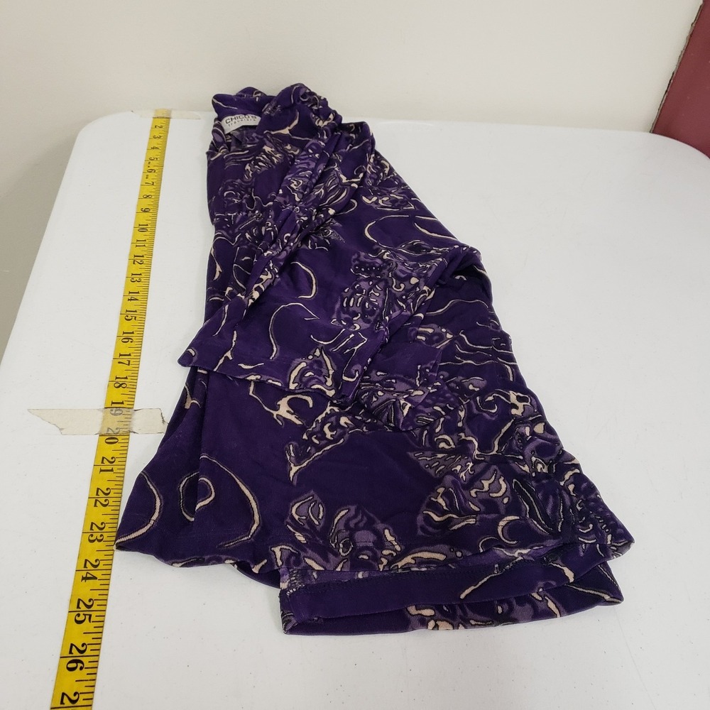 Chicos Travelers Womens Artsy Asain Babydoll Top Size 2 L‎ Purple Stretch Modest - Picture 7 of 9